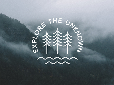 Explore The Unknown adventure art explore icon line mountains simple trees typography vector