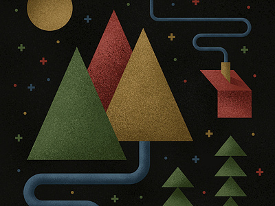 Mountain Illustration cabin geometric illustration mountain river texture trees