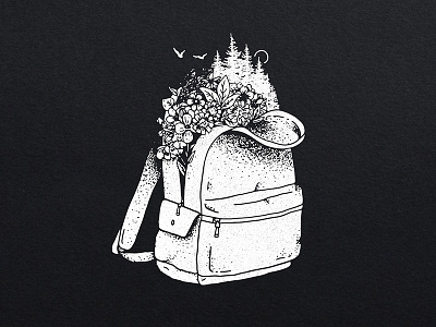 Backpack Illustration adventure backpack explore flowers illustration logo