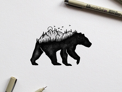 Adventure Bear adventure bear birds explore grizzly illustration mountains trees