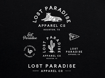 Lost Paradise apparel badge cactus design illustration logo tiger typogaphy vector
