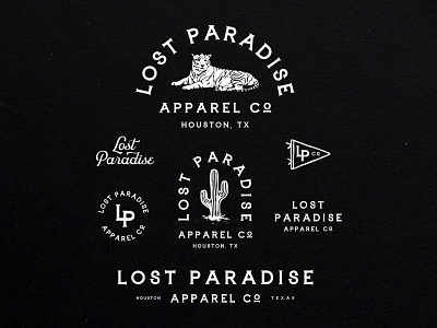 Lost Paradise apparel badge cactus design illustration logo tiger typogaphy vector