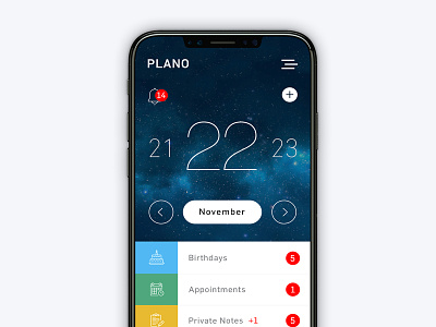 Plano App app app design clean colorful design experience iphonex navigation notifications planning ui ux