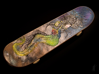 Katy Seahorse acrylic illustration skateboard griptape art