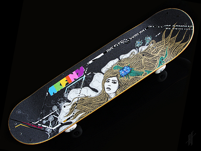 Golden Hair Lady acrylic illustration skateboard griptape art