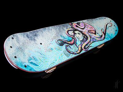 Octo acrylic illustration skateboard griptape art