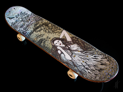 Kate acrylic illustration skateboard griptape art