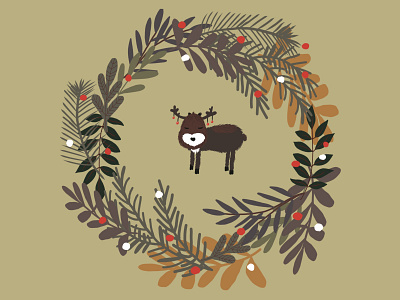 Cute deer in Christmas forest illustration