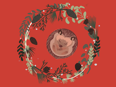 Hedgehog in Christmas forest