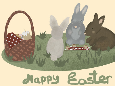 Easter card animals celebration coloured eggs cute cuty easter eggs fest flowers illustration march rabbits rgass tea