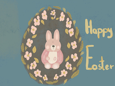 Happy Easter card background branding card corns cute design easter eggs flowers green happy easter ill illustration pink rabbit spring