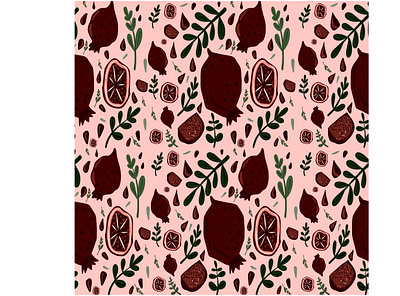 Vector seamless dark pattern with pomegranates and leaves background card cartoon design ill illustration pattern