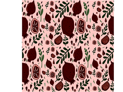 Vector seamless dark pattern with pomegranates and leaves background card cartoon design ill illustration pattern