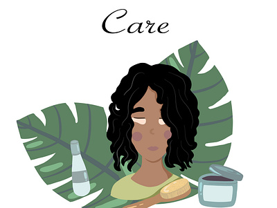 Skin care set with girl background card design ill illustration