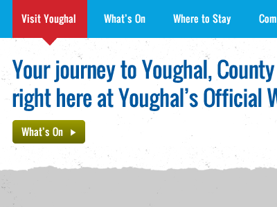 Youghal website header nav/intro blue navigation red torn ui