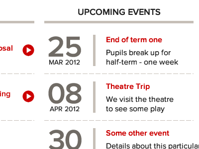 Academy website ideas - events calendar diary events schedule