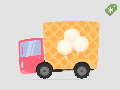 Cartoon Ice Cream Delivery Truck car delicious delivery food ice cream illustration pink tasty truck van vector waffle