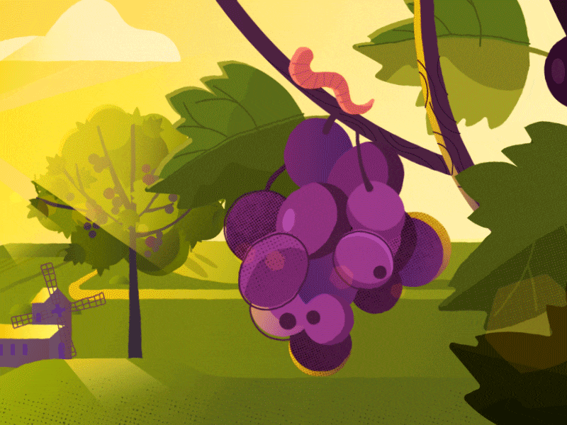 Watania animation day farm gif grape loop summer sun