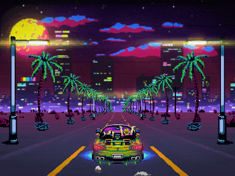 Night ride 16b 2d 90s animation game gif loop neos night outrun pixelart retro ride