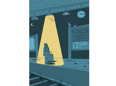 At the train station design illustration