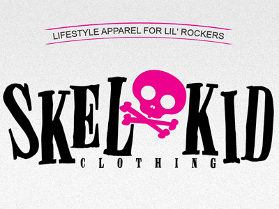 SkelKidClothing.com homepage black clothing kids label logo magenta skull
