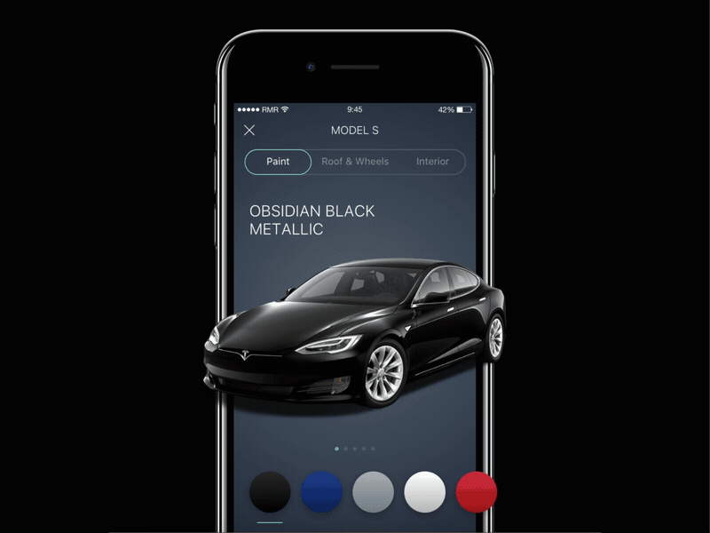 Tesla paint color concept animation app car color concept interface mobile motion redmadrobot tesla ui ux
