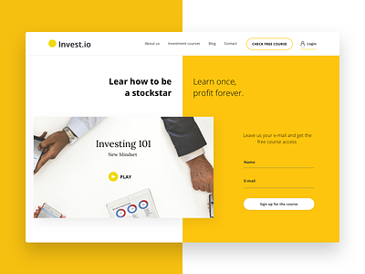Invest.io - Webdesign design investment minimal money simple typography ui ux web website yellow