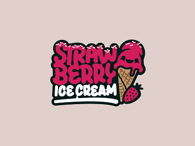 Strawberry Ice Cream cone ice cream melt vector