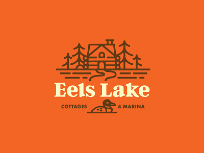 Eels lake shirt design cabin cottage lake logo loon trees