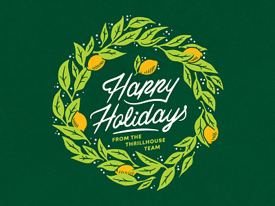 Happy Holidays illustration lemon lettering typography vector wreath