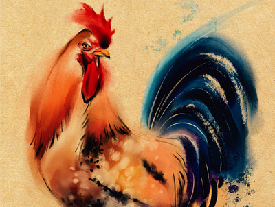 Rooster art digital illustration procreate rooster watercolor