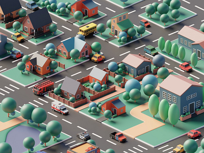 The Little City 3d 3d art 3d design 3d illustration 3d isometric 3d render blender building city cycles design house illustration isometric landscape little city town