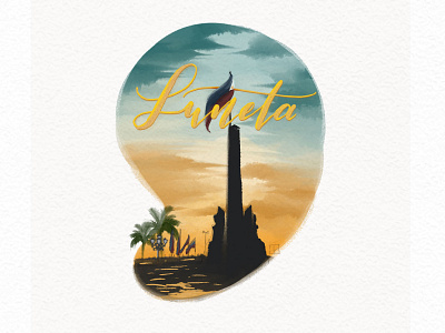 Luneta Park calligraphy digitalart manila orange and teal park philippines postcard silhouette