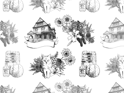 Custom Toile animals bourbon cats design fabric flowers illustration kentucky pattern toile