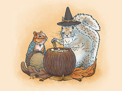Sisters of the Moon animals chipmunk cute halloween illustration nature squirrel witch