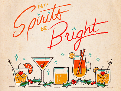 Bright Spirits beverages bourbon cocktail design drinks holiday illustration lettering liquor retro whiskey