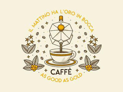 Coffee: As Good As Gold caffe coffee design drink food illustration italy moka vector
