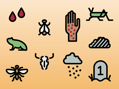 Ten Plagues bible icons illustration monoline vector