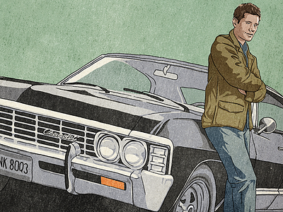 Dean and Baby car cars dean winchester illustration painting supernatural vehicles