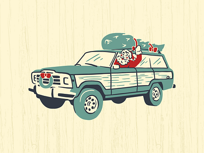 Santa's Jeep christmas holidays illustration jeep retro santa santa claus vintage wagoneer