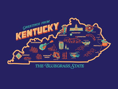 Vintage Kentucky Map bourbon design illustration kentucky map retro travel vintage