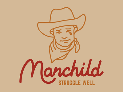 Manchild: Struggle Well branding cowboy illustration lettering line art logo