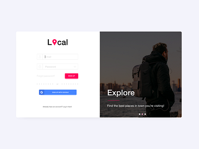 'Local' web application - Sign up screen
