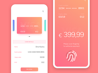 Credit card payment screens
