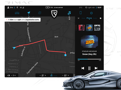 Rimac C2 In-vehicle Infotainment - navigation and multimedia