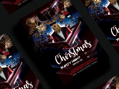 Christmas Club Flyer 3d christmas christmas deer christmas design christmas night christmas poster graphic design new year poster