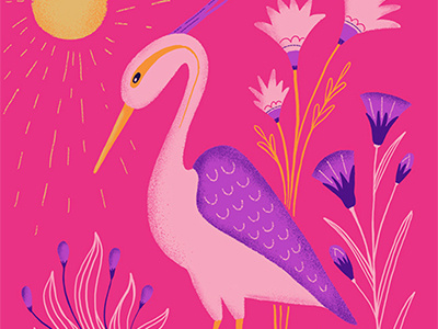 Ancient Critters Heron bird botanical design egypt floral heron illustration pattern pink purple stationery