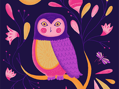 Ancient Critters Owl bird botanical floral home decor illustration orange owl pink purple stationery tree