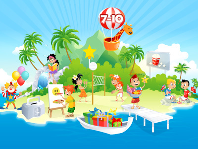 Island, age 7-10 animation children colorful flash illustration