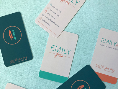 Business Cards for an Editor asheville branding business custom editing editor feather illustration logo pen